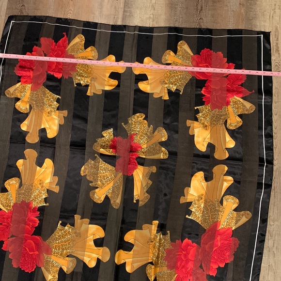 Silk Scarf wrap purchased in Spain. 40”x39”. Black, gold, red. No tags. - Picture 4 of 5